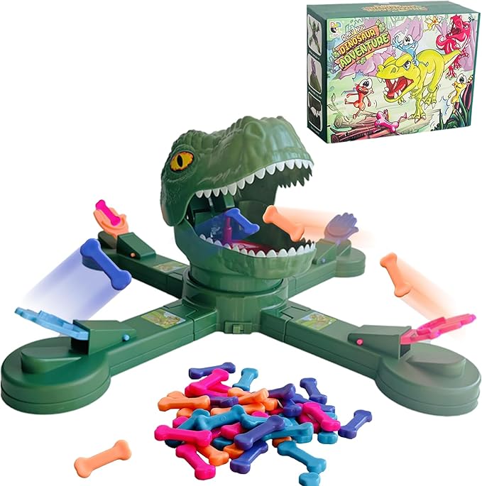 Classic Feed Dinosaur Board Game Multiplayer Action Shooting Game Dino Eating Bones Toy Fun Reaction-Speed Challenge for Kids Exciting Family &amp Party Game for 2–4 Players Ages 3+