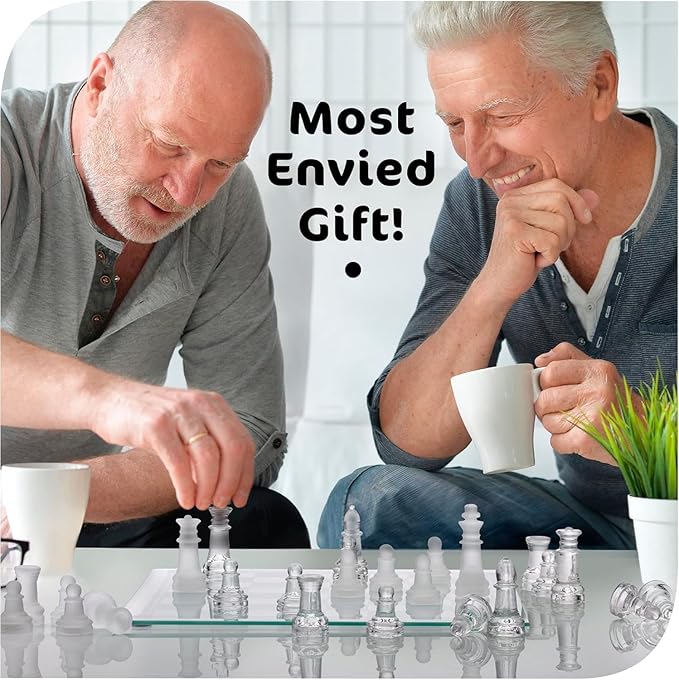 Fine Glass Chess Set Modern Clear Chess Board Set with Solid Clear &amp Frosted Glass Chess Pieces | 12'' Crystal Chess Board Set Felt Padding Included
