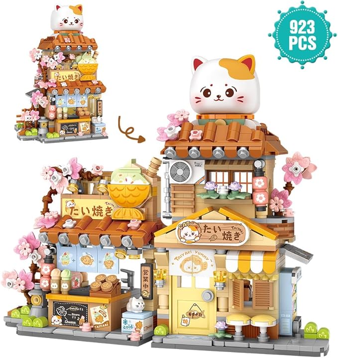 Lucky Cat Building SetOpenable Taiyaki Shop 923PCS Mini Brick Building Toy for Boys Girls Age 8+
