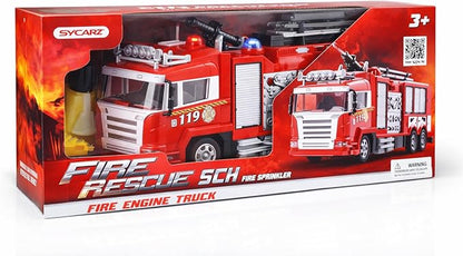 Liberty Imports RC Rescue Fire Engine Toy Truck Radio Control Electric R/C Fire Truck with Lights Sound Working Water Cannon Pump Shoots and Squirts Water Toys for Kids