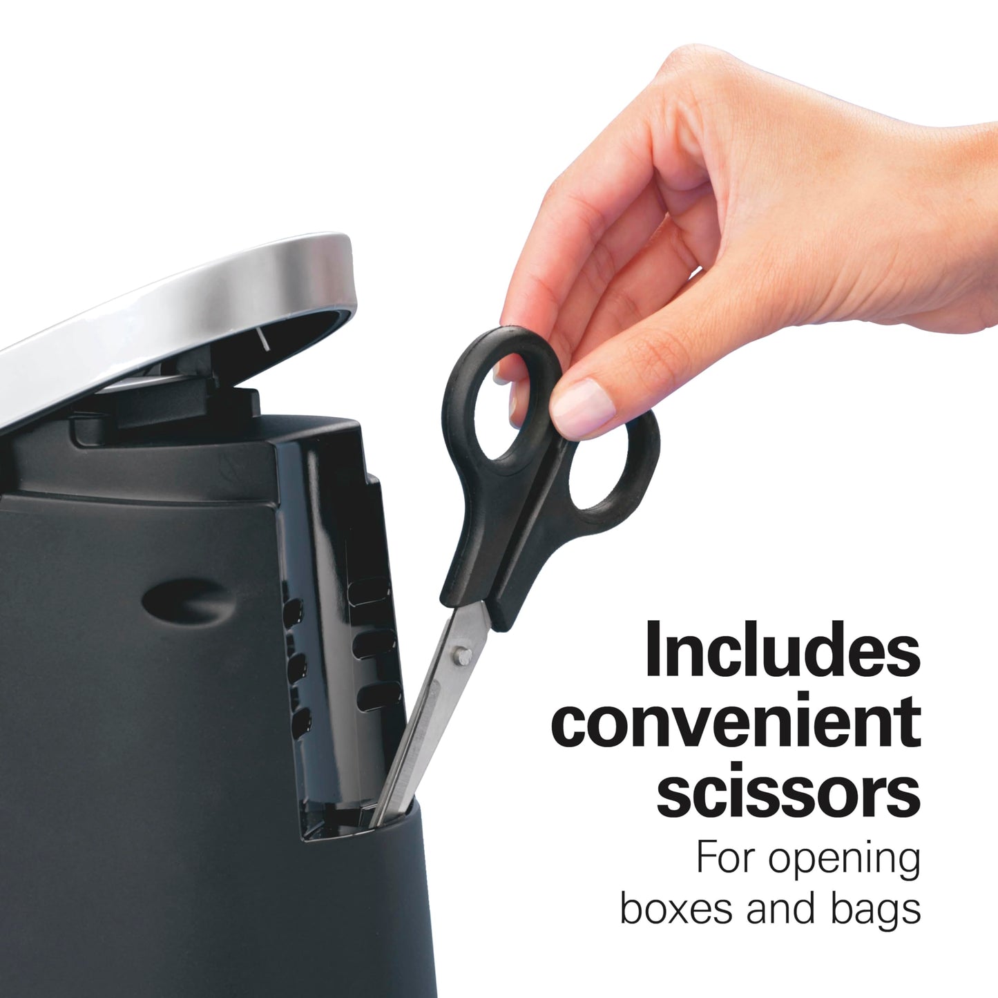 Hamilton Beach Smooth Edge Electric Automatic Can Opener for Kitchen with Easy Push Down Lever, Extra Tall, Includes Stainless Steel Scissors, Black and Chrome (76607)
