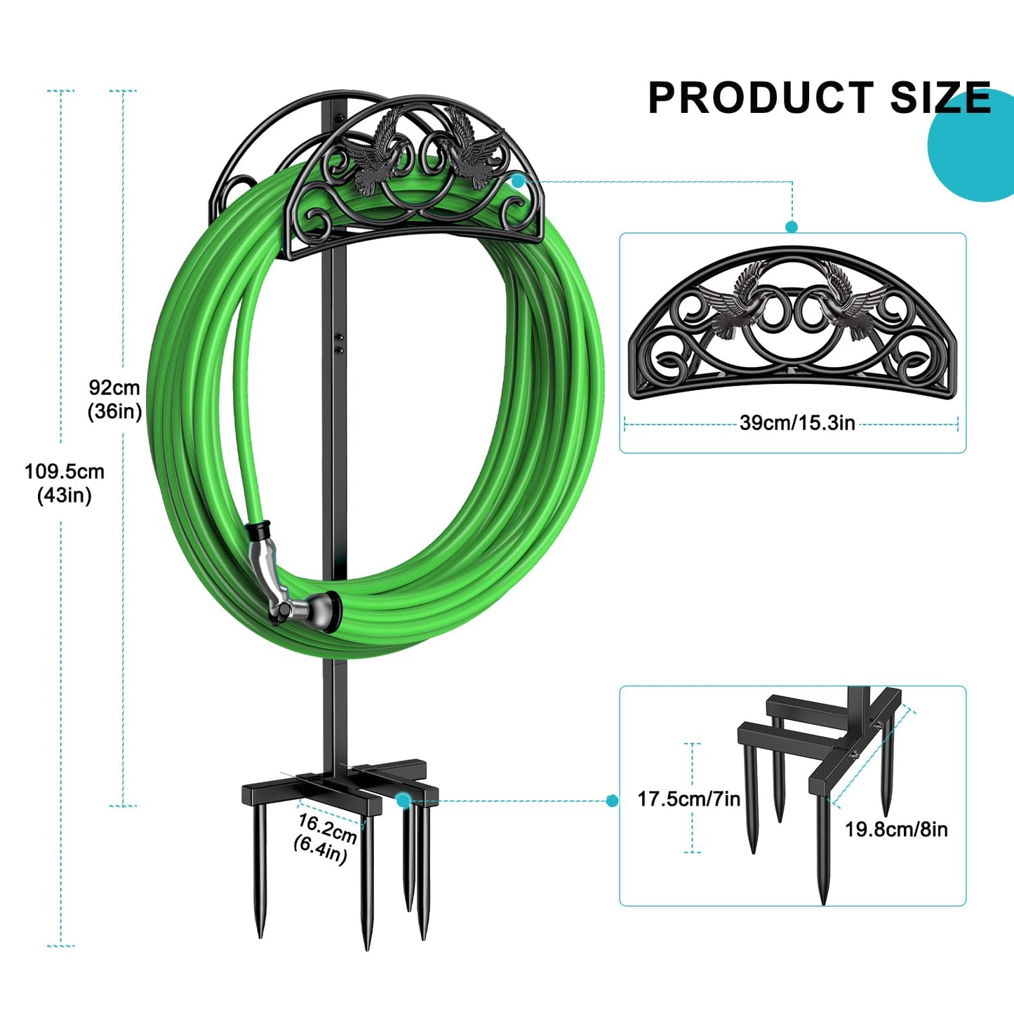Keten Garden Hose Holder, Detachable Metal Water Hose Holder Stand, Heavy Duty Freestanding Garden Hose Reel Rack and Hose Storage Organizer for Outside Yard