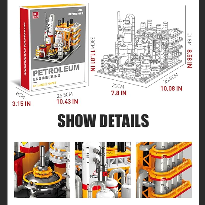 City Gas Station Building JJ9222 Set 734pcs Modular Chemical Plant Bricks Kit with Storage Tank &amp Lab Compatible with Lego City MOC Display Model for Adults &amp Kids Age 6+