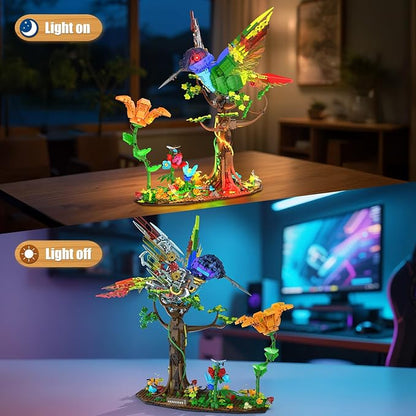 Hummingbird Building Blocks Set for Adults Boys Girls (1704 Piece) Animals Bird + Flower Natural Jungle Model with Lights Cool Mech Bird Home Decor Display Model Creative Birthday Gifts