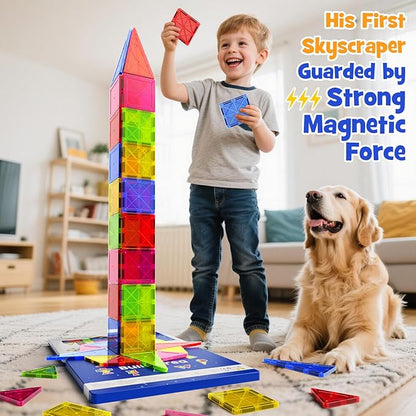 Jumbo Magnetic Tiles with Secure Metal Case 32 Pcs Large Magnetic Building Blocks for Kids 3-8 STEM Toys for Toddlers Preschool Learning Montessori Toys Age 3+ Boy Girl Gift