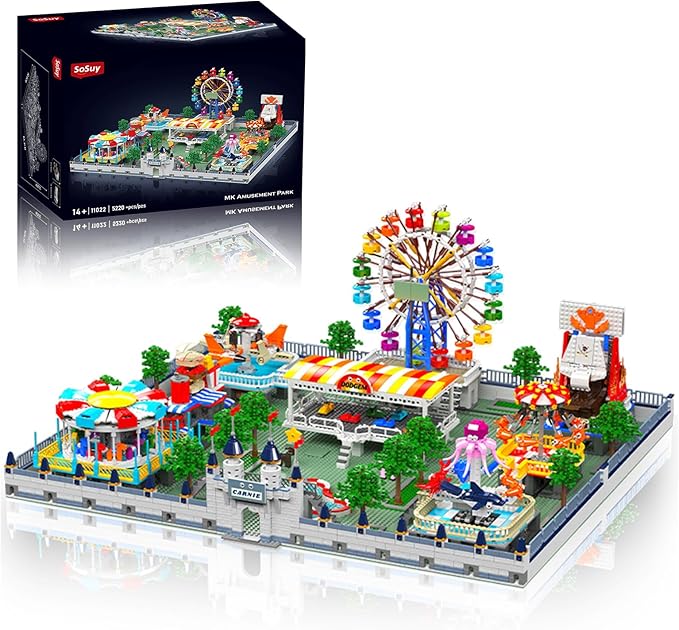 Sosuy Amusement Park Building Blocks Set 5220+ Pcs with Motorized Ferris Wheel Carnival Rides and Funfair Architecture Model STEM Toy for Boys Teen Kids Adults for Kids 8+