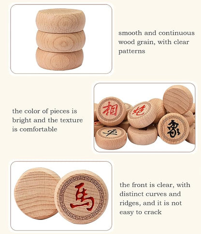 Beechwood Chinese Chess Set Xiangqi Travel Board Game Set with Leather Chessboard Strategy Board Games for 2 Players(5.8cm/2.3in)