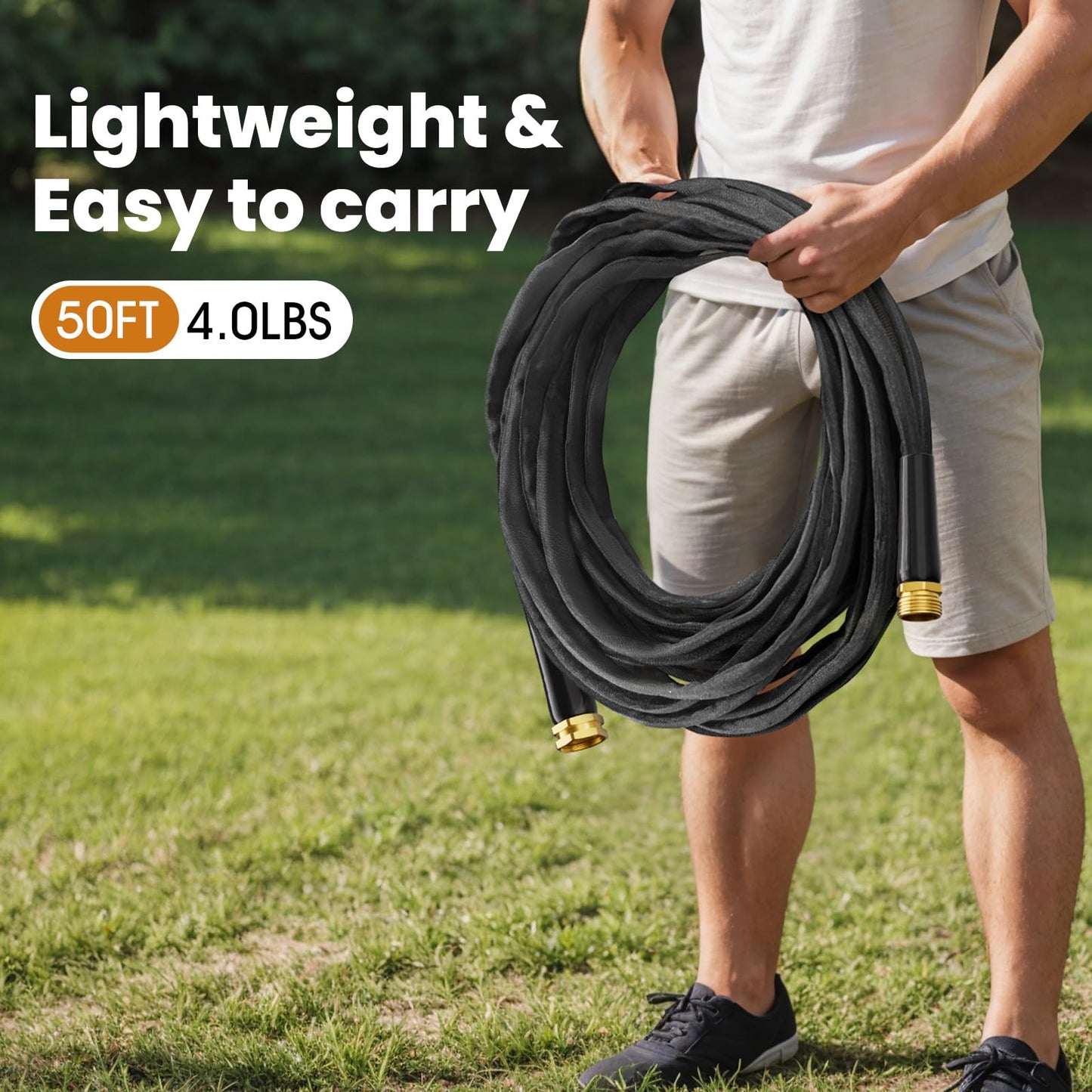 Haeteir 2025 Upgraded 50FT Non-Expanding Garden Hose, Lightweight, Flexible Ultra-Light Water Hose, Burst-Resistant, Lead-Free, Anti-Kink, High-Pressure
