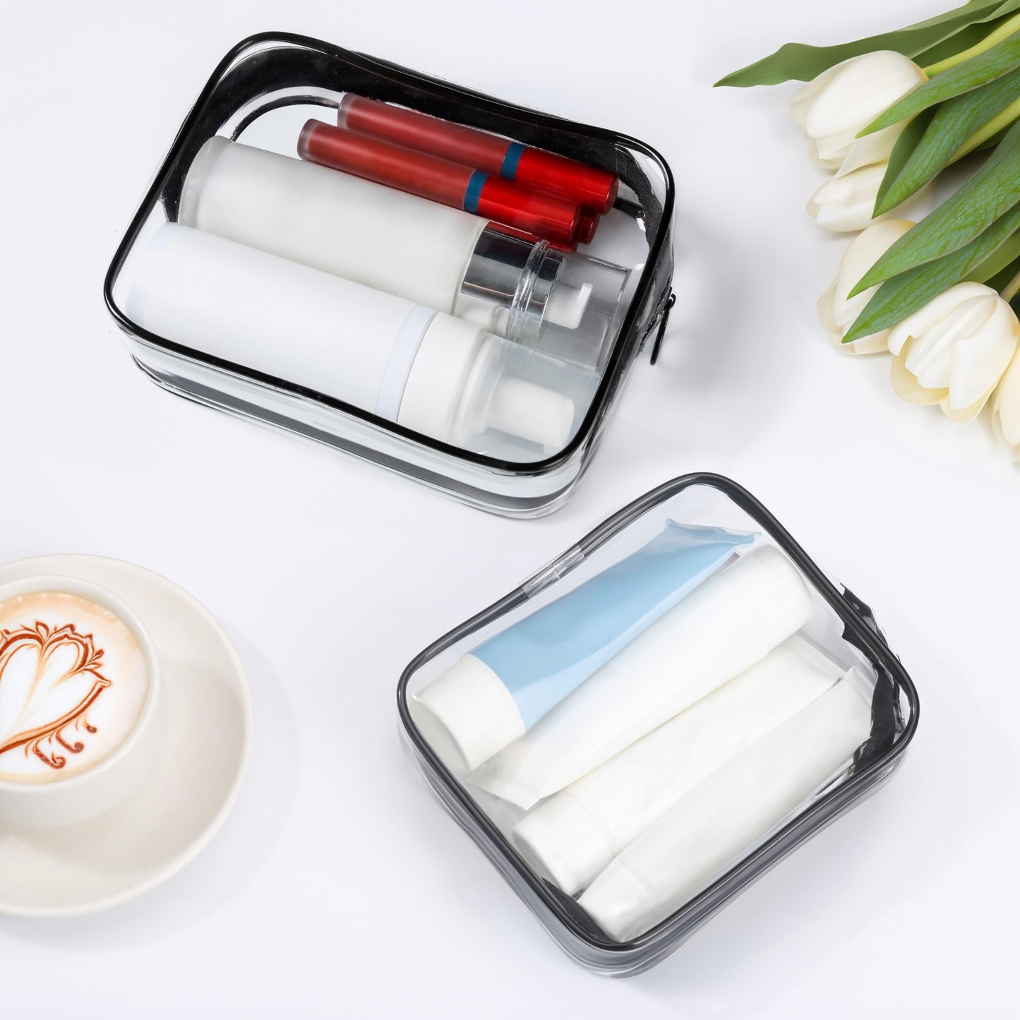 ploimyur TSA Approved Toiletry Bag,2 Pack Clear Toiletry Bag, Quart Size Travel Essential Bags for Toiletries,Clear Makeup Bag Organizer, Carry on Cosmetic Bags for Women,Black
