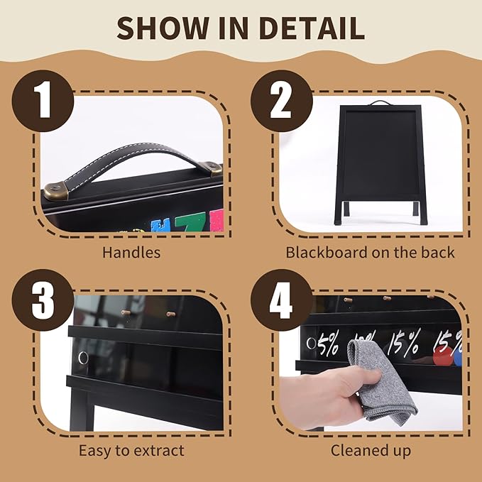 Prize Drop Game Board 21x30 Double-Sided Foldable Design with Wooden A-Frame Chalkboard Sign for Family Carnival Trade Show &amp Party - Includes 10 Coin Drop Discs and Chalk Set Portable Desig