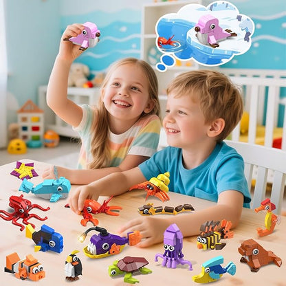 30 Pack Animals Easter Party Favors For Kids 824PCS Marine Animal Building Block Sets for Easter Basket Fillers Goodie Bags Stuffer Classroom Prizes Stocking Stuffers Birthday Gifts for Boys Girls 6+