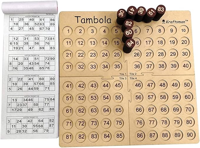 MilesMagic Portable Wooden Bingo Board Game | Housie Tambola Mind Game | Fun and Entertainment Number Calling Party Games with 600 Different Tickets (Amazon Exclusive)