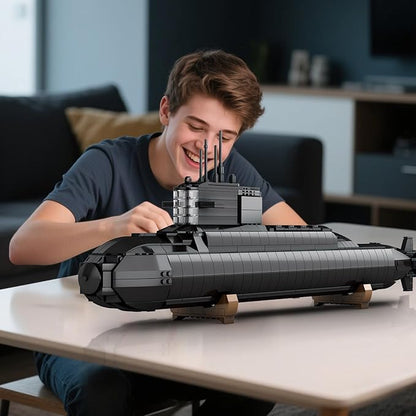 Brihappen Nuclear Submarine Model Building Kit for Adult Boys 14+ (1498 Pieces) - Military Battleship Model with Light Building Home Office Collection Birthday Gifts for Building Blocks Lover