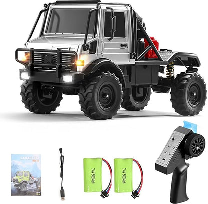 RC Truck 1/18 RC Semi-Trucks MN-333 Unimog Off-Road Rock Crawler 4WD Remove Control Truck RTR Transport Car Alloy Model for Modification Enthusiasts Gifts (Silver)