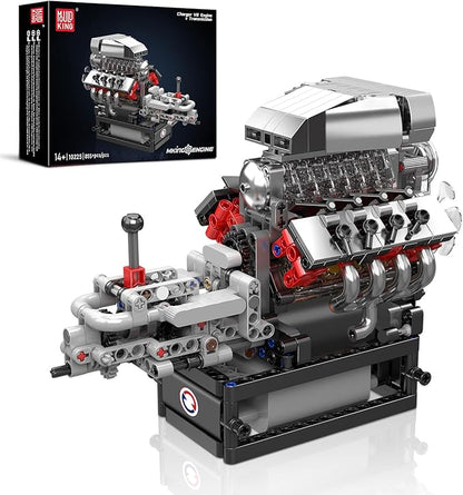 Mould King 10225 V8 Engine Model kit That Runs- Build Your Own STEM V8 Model Engine with Transmission 8-Cylinder Car Engine kit Building Engineering Toys for Adults Collections (855+PCS)
