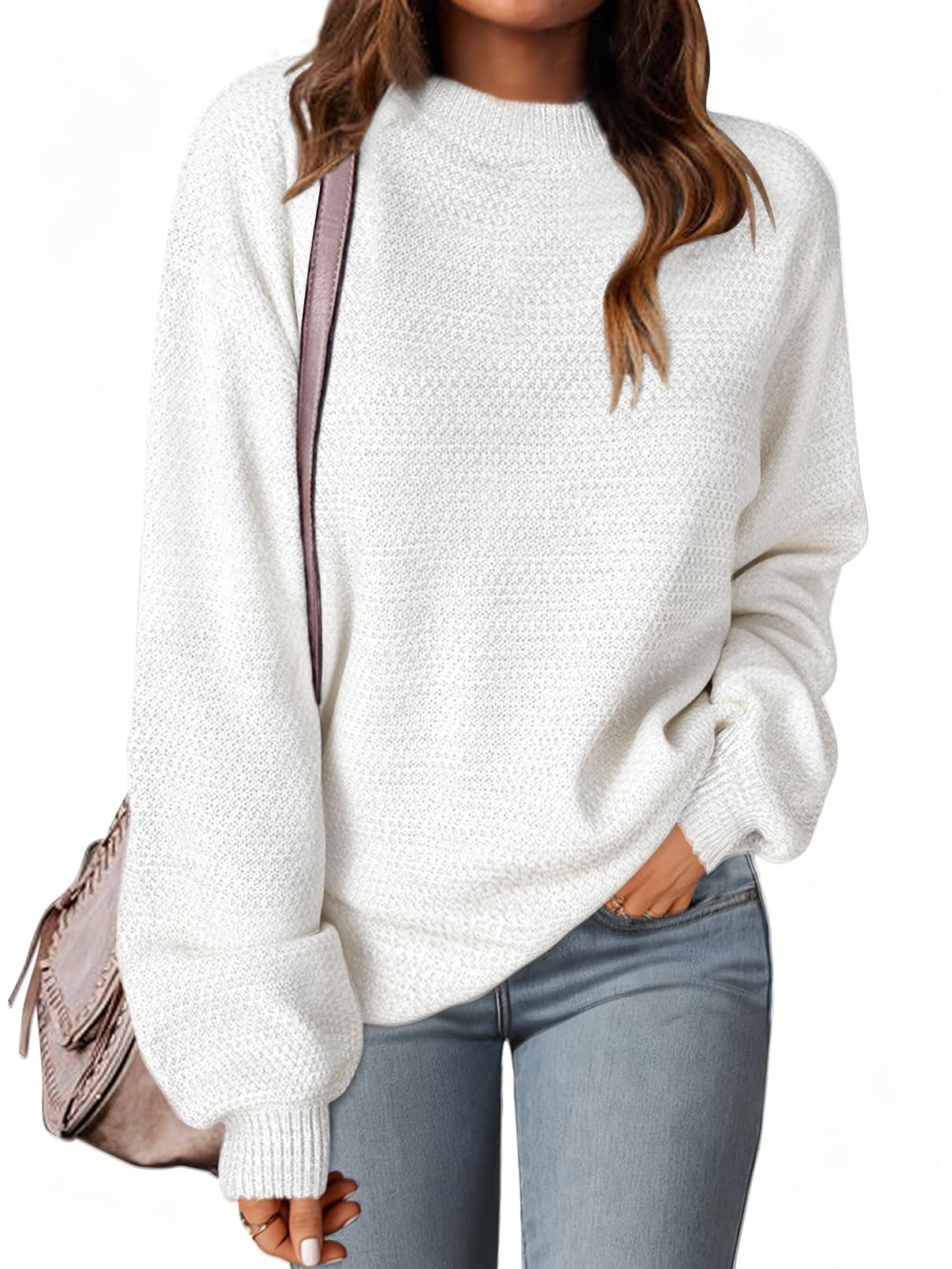 MEROKEETY Women's 2025 Fall Winter Oversized Pullover Sweater Trendy Crew Neck Long Sleeve Heathered Knit Jumper Tops