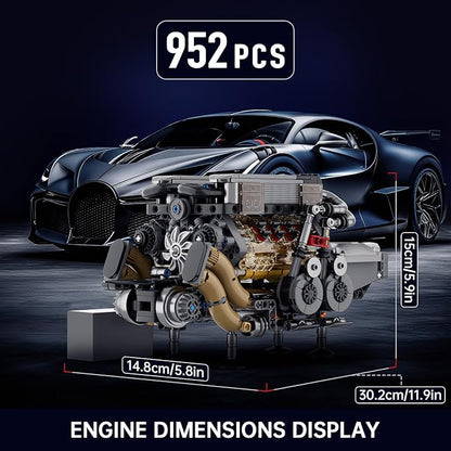 Mould King W16 Engine Kits That Runs Build Your Own Twin V8 Engine Visible Car Motor Blocks Set Physical Science Experiment Models for Teens Best STEM Toy Gifts for 14+ and Adult 10131 (952 Pcs)