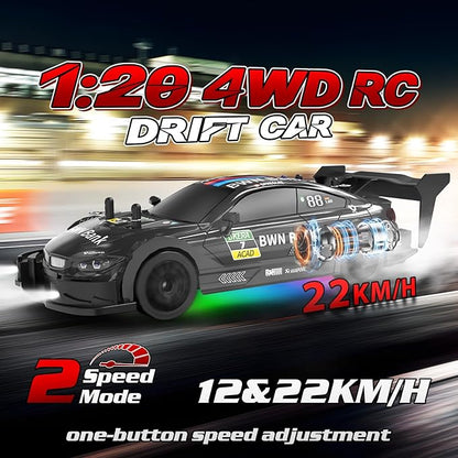 RC Drift Car 1/20 Scale 2.4GHz 4WD Remote Control Car with Led Lights 22KM/H High Speed Rechargeable Batteries Racing Sport Cars RC Cars for Kids Boys Girls Adults Gifts Birthday Christmas
