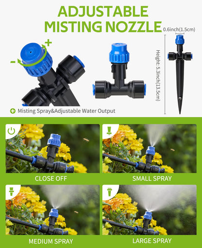 HIRALIY 59FT Greenhouse Misting Drip Irrigation Kit, Hanging Plant Watering, Garden Watering System with 1/4" Blank Tubing and Misting Nozzles, Quick Connector Design Automatic Irrigation System