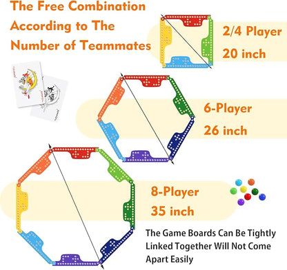 Colorful Jokers and Marbles Board Game Pegs and Jokers Card Game for 2-8 Players Double-Side Painted Solid Wooden Game Boards with 8 Color 48 Marbles 4 Decks of Cards
