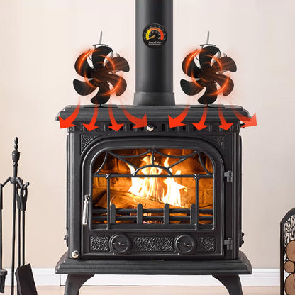 JossaColar Wood Stove Fan Heat Powered Fireplace Fan Non Electric, Thermal Fan for Wood Burning Stove/Pellet/Log Burner, w/Stove Accessories Thermometer