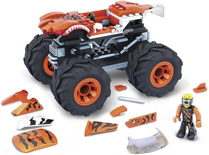 MEGA Hot Wheels Monster Trucks Building Toy Playset Tiger Shark with 187 Pieces 1 Micro Action Figure Driver Orange and Black Kids Age 5+ Years