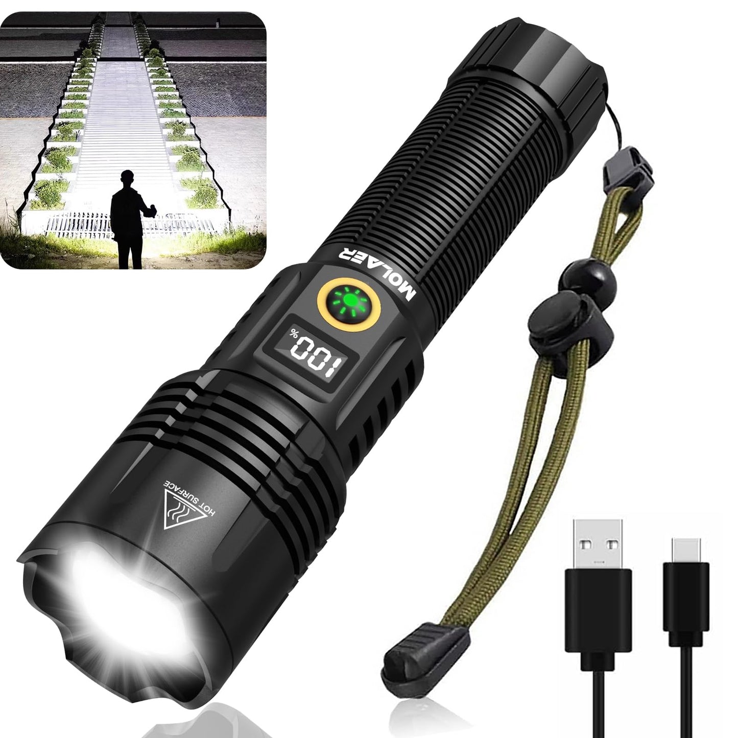 MOLAER Rechargeable Flashlights 2200 High Lumens, Super Bright LED Flashlight with Zoomable, 6 Modes, IPX6 Waterproof, Powerful Tactical Handheld Flash Light for Camping, Hiking, Emergencies