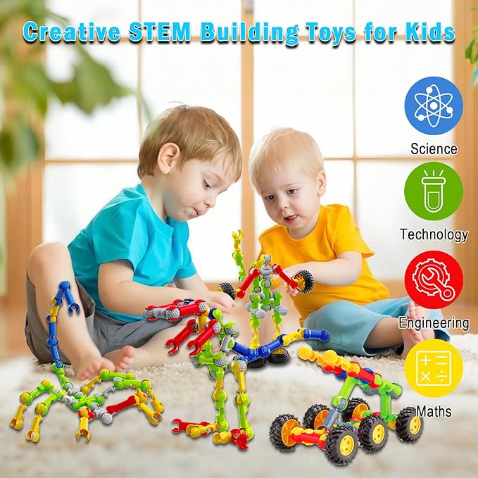 Stem Building Toys for 3 4 5 6 7 8 Year Old Boys Girls Kids125 Pieces Building Blocks Educational Learning Toys with Large Storage BoxIdeal Christmas Birthday Gifts