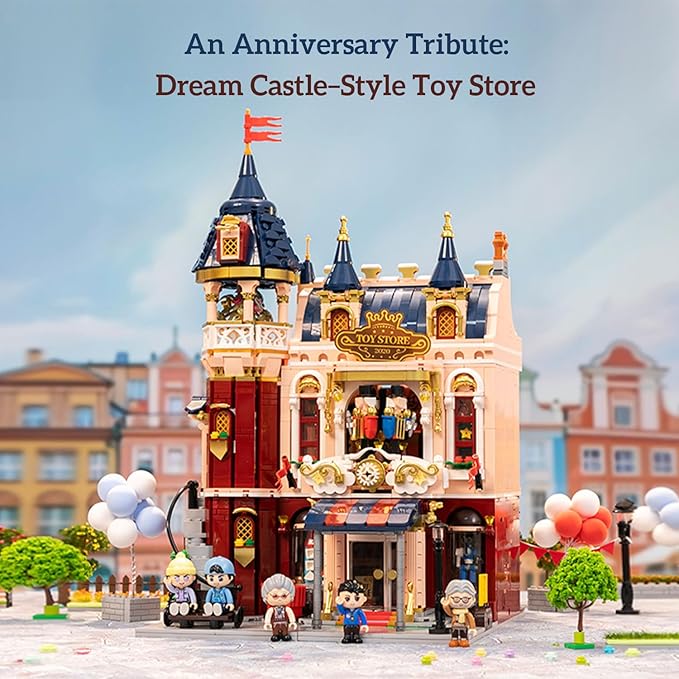 Architecture Studio and Toy Shop Modular Building Set 3 Story Modern Office with LED Lighting and European Castle Style Toy Store Urban Street Scene Brick Model with Minifigures