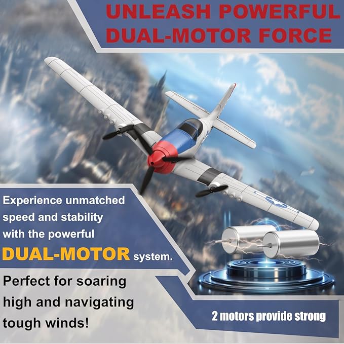 RC Plane for Beginners P51 Remote Control Airplane for Adults 2.4GHz 3 Channel Fighter Featuring 6 Axis Gyro Stabilizer Easy to Fly