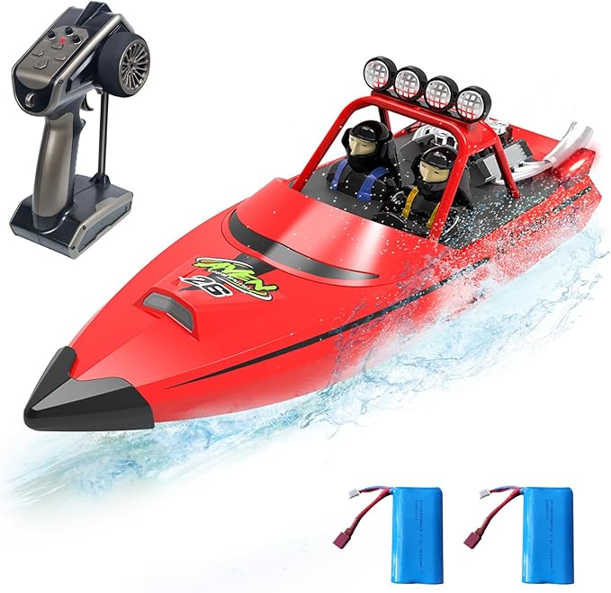 RC Boat for Kids Adults 2.4GHz Remote Control Boats with LED Light for Pool Lakes Water 20MPH Fast Speed Racing Jet Boat Boat Toy for Boys Girls 2 Rechargeable Batteries 40+ Mins Red
