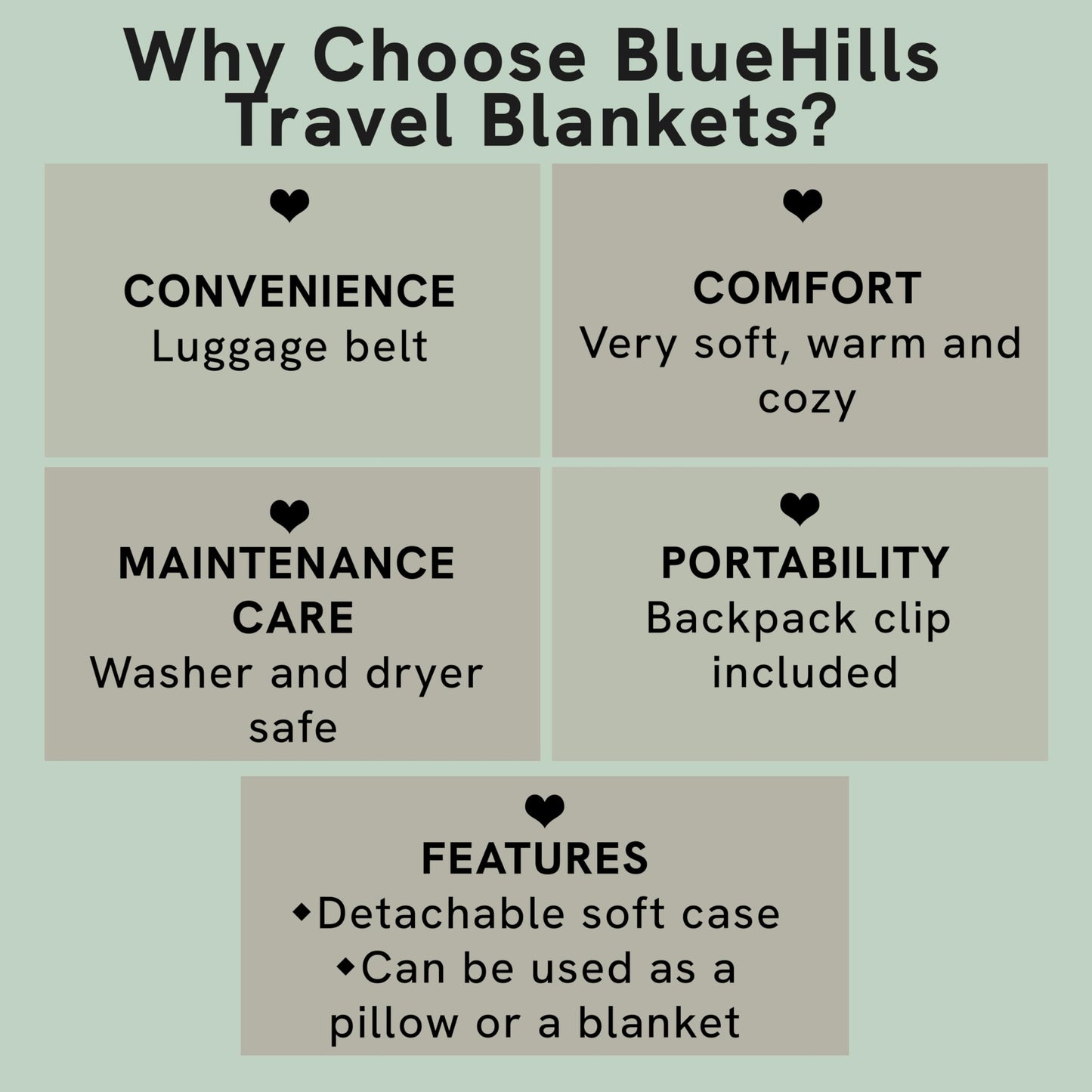 BlueHills Premium Soft Travel Blanket Pillow Airplane Flight Blanket Throw Bag Pillowcase Compact Large 2 in 1 Combo Warm Traveling Plane Essentials Portable Gifts Lightweight Grey Gray T007