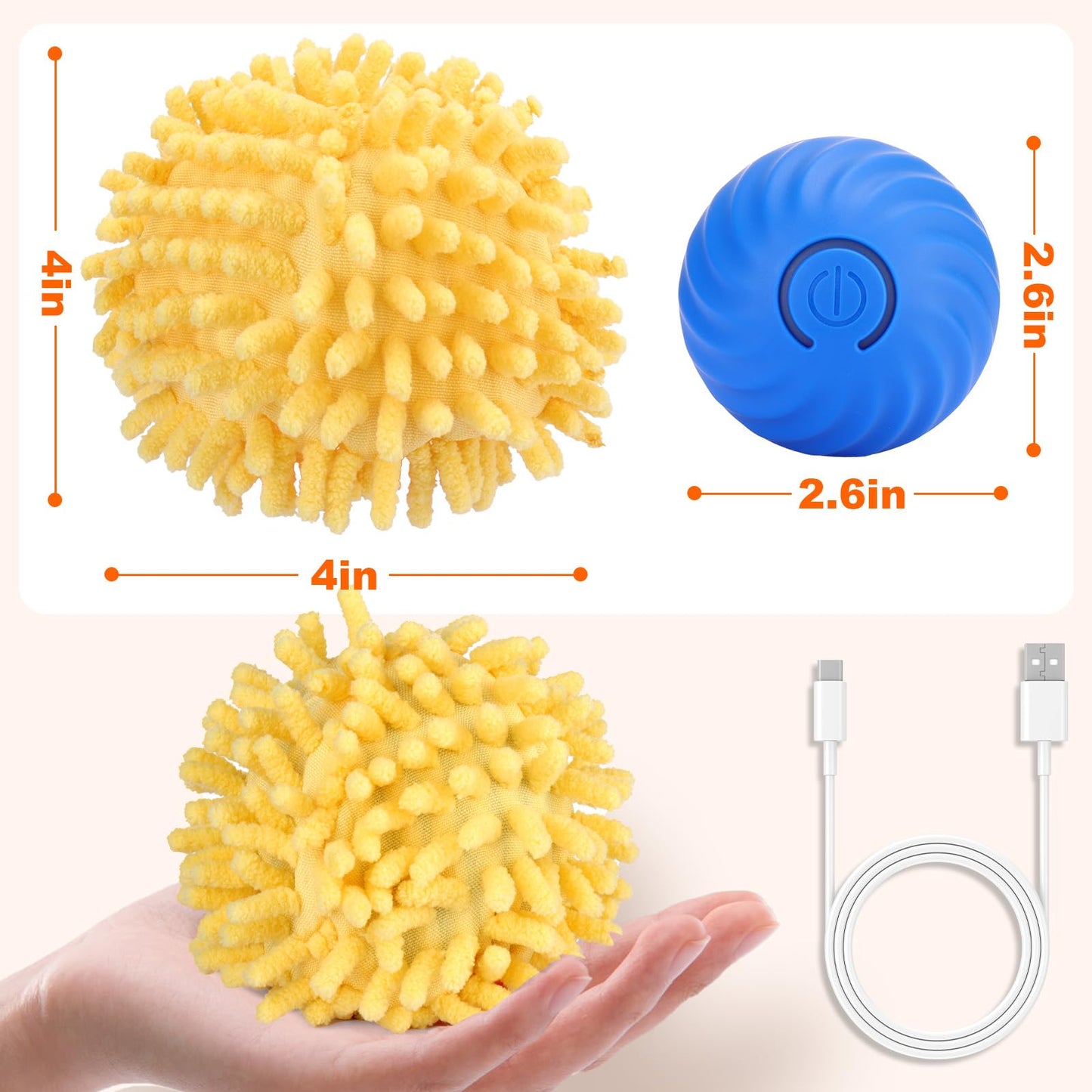 BABORUI Interactive Dog Toys, Moving Dog Toy Ball with Cover, Self Rolling Dog Ball for Small/Medium/Large Dogs, Automatic Dog Toys to Keep Them Busy (Large Blue)