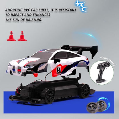 1:24 Scale RC Drift Car4WD 2.4GHz High Speed Racing Hobby Sport Toy Car Vehicle with LED LightsRacing and Drift Wheels for Adult Boys Girls Kids Gift (8605-White)