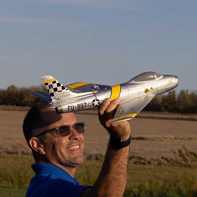 E-flite RC Airplane UMX F-86 Sabre 30mm EDF BNF Basic Transmitter Battery and Charger Not Included EFLU7050