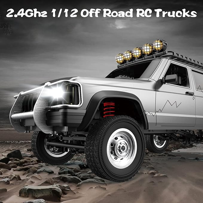 GoolRC RC Rock Crawler 1:12 Scale Remote Control Car 2.4Ghz 4WD Off Road RC Truck All Terrains Climbing Vehicle RC Car Gifts for Adults Include 3 Batteries (Silver)