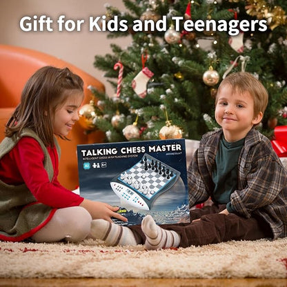 Talking Chess Master Electronic Chess Set - Electronic Chess Board with Voice Teaching System - Kids Learning Trainer - 32 Levels 2000 ELO Computer Chess Game with Sensor Chess Board Magnetic Pieces