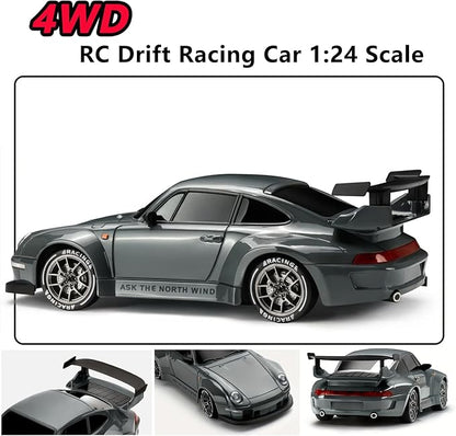 RC Drift Car 1:24 Scale Remote Control Vehicle with LED LightsDrifting Tires＆Two Batteries Racing Sports Toy Idea Gift for Adults Boys Girls and Kids