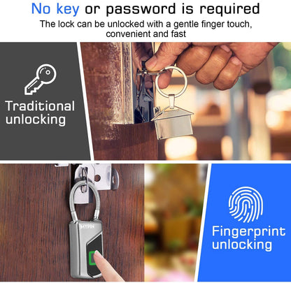 Fingerprint Lock with Key Backup, Smart keyless Waterproof Fingerprint Padlock Ideal for Gym, Door, Suitcase, Luggage Backpack, Bike, Office