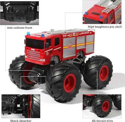 Remote Control Fire Truck Monster Truck Toy1/18 RC Fire Truck2.4GHz Offroad Hobby RC Racing Car with LED High Speed Best Gift for Kids