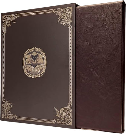 Game Master Screen - 38.5in Landscape DM Screen Compatible with Dungeons and Dragons and Other TTRPG - Faux Dragon Skin with Clear Dry Erase 8.5 x 11 Pockets - Slipcase Stores with DND Books - Brown