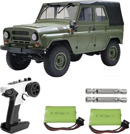 YUCT WPL C94 RC Crawler - 4x4 1/12 Military RC Truck 2.4GhZ Off-Road Vehicle with Two Batteries &amp Metal Drive Shaft (Green)