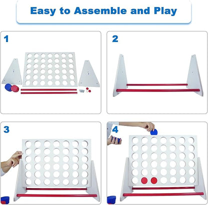 ApudArmis Portable Wooden 4 in a Row Game Classic Wooden 4-to-Score Game Set with Coins &amp Carrying Bag-Indoor Outdoor Connect Games for Teens Adults Family