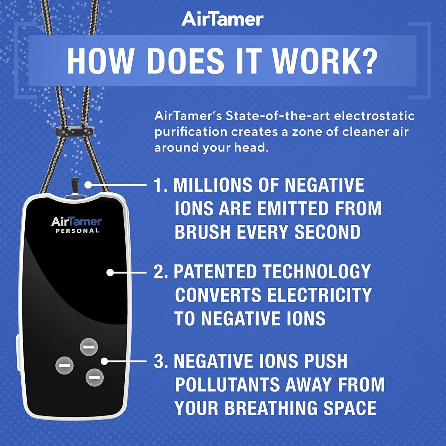 AirTamer A310 Rechargeable Personal Air Purifier, Proven Performance, Virus and Pollutant Tested*, Black with Metal Travel Case