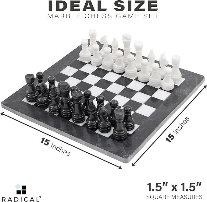 Radicaln Marble Chess Set 15 Inches Handmade Black and White Classic Board Games for Adults Luxury Marble Chess Board &amp 32 Chess Pieces