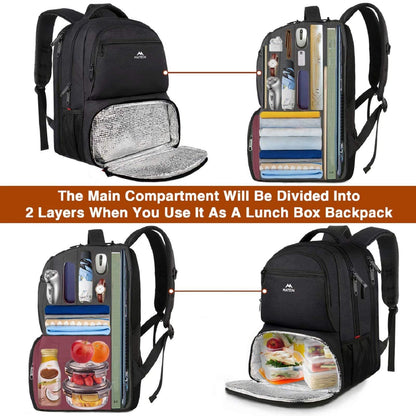 MATEIN Lunch Backpack for Men Work, 17 Inch Insulated Cooler Backpack Lunch Box with USB Charging Port, Water Resistant Laptop Back Pack Computer Meal Prep Backpacks for Picnic College Travel, Black