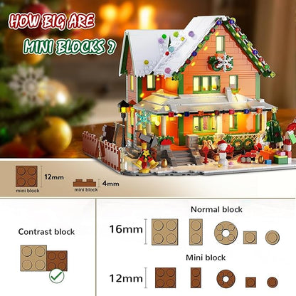 Christmas House Mini Building Set with Light PLAXSOON 1961 PCS Holiday Snow Village Architecture Model Building Block with Santa Claus Sleigh Xmas Display Toy Set for Adults Kids Boys Girls Ages 14+