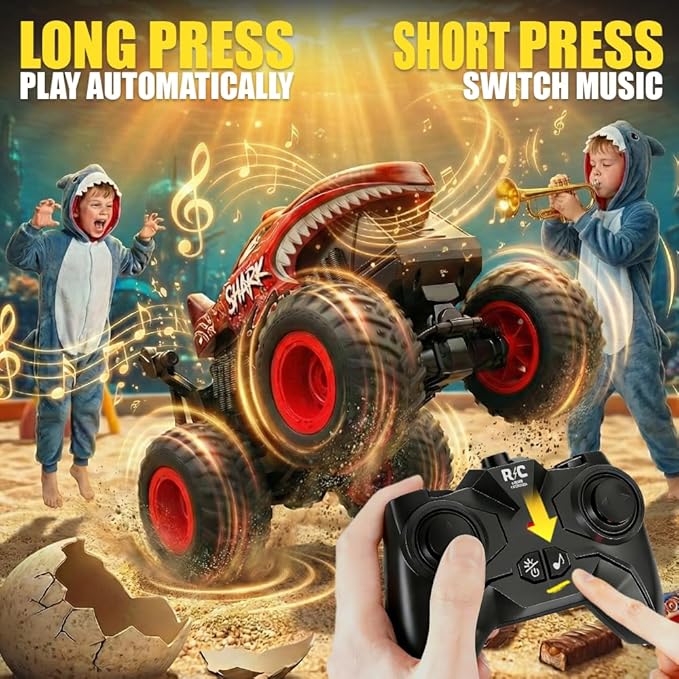 BEZGAR Monster Truck Toys Remote Control Monster Truck with Dancing Spins Lights &amp Music 1:20 Remote Control Car for Boys 4-7 5 6 7 8 9 10 +Year Old Boys Birthday Gifts (Red)