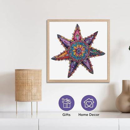 Qiuenisray Wooden Jigsaw Puzzles for Adults 500 Piece Starfish Ocean Wood Jigsaw Puzzles Wall Decor FSC Certified Royal Unique Shape Adult Puzzles Piece Creative Gift for Family Games 20.3x20.3 in