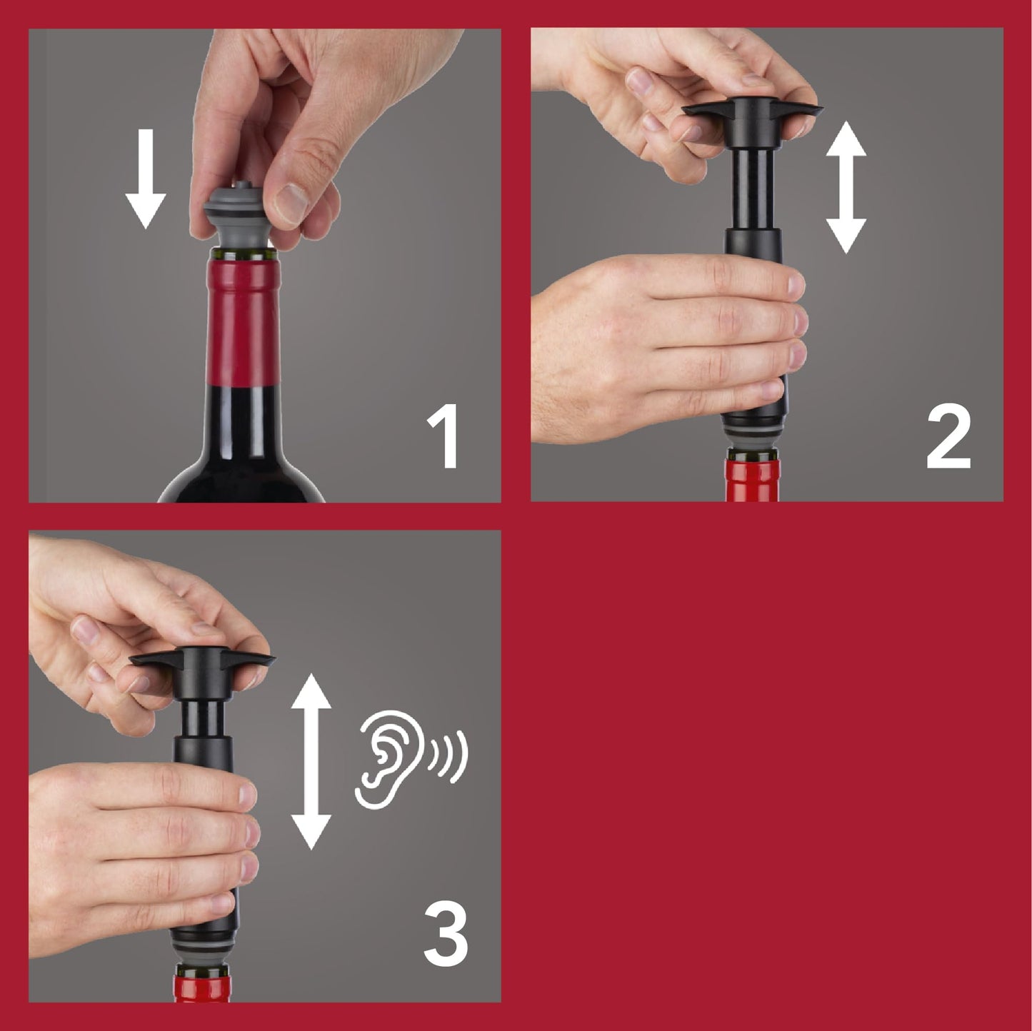 Vacu Vin Original Wine Saver with 4 Vacuum Bottle Stoppers – Black Wine Preserver Pump for Red or White Wine – Manual Air Remover System – Airtight Seal – Keep Wine Fresh Longer